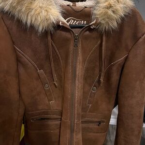 Guess Brown Faux Fur Trim Jacket